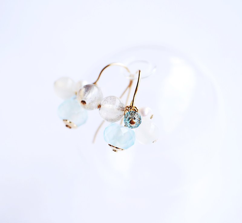 Fruit small string natural labradorite jade pearl earrings 14K GF cute - Earrings & Clip-ons - Gemstone Multicolor