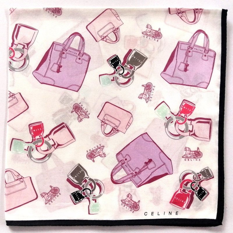 Celine Paris Vintage Handkerchief Bag Accessories 21 x 21 inches - ผ้าเช็ดหน้า - ผ้าฝ้าย/ผ้าลินิน สึชมพู