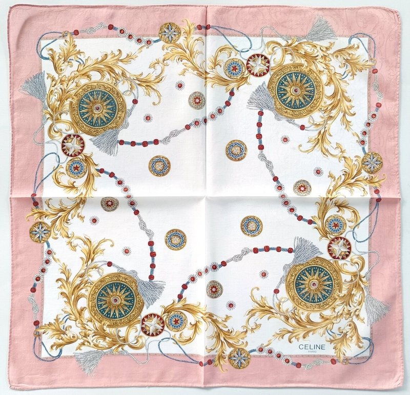 Celine Paris 復古方巾 巴洛克飾品 粉色 21 x 20 英吋 - 絲巾 - 棉．麻 粉紅色