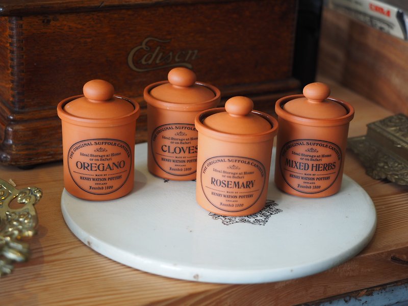 かかわらず、販売の4のグループで初期の英国のセラミックスパイスの瓶、 - 花瓶・植木鉢 - 陶器 ブラウン