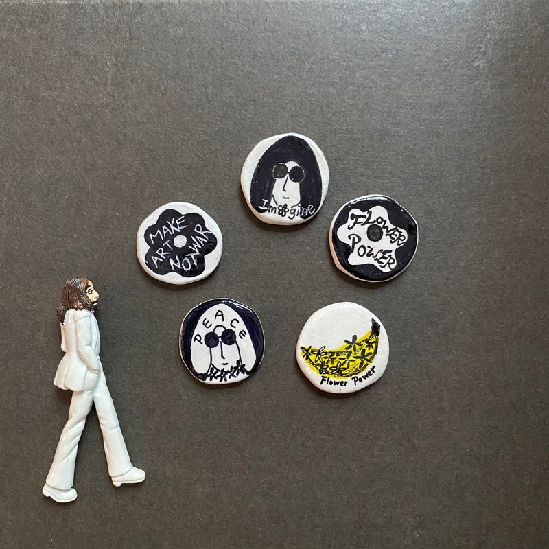 Ourshine - Handmade Flower Power air dry clay Pins | brooches set of 5 - เข็มกลัด - ดินเหนียว สีดำ