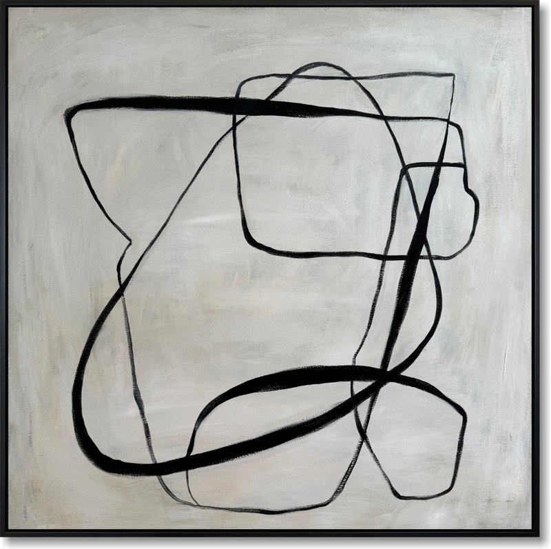 Abstract Black and White Paintings On Canvas Original Modern Geometric Art - 壁貼/牆壁裝飾 - 壓克力 黑色