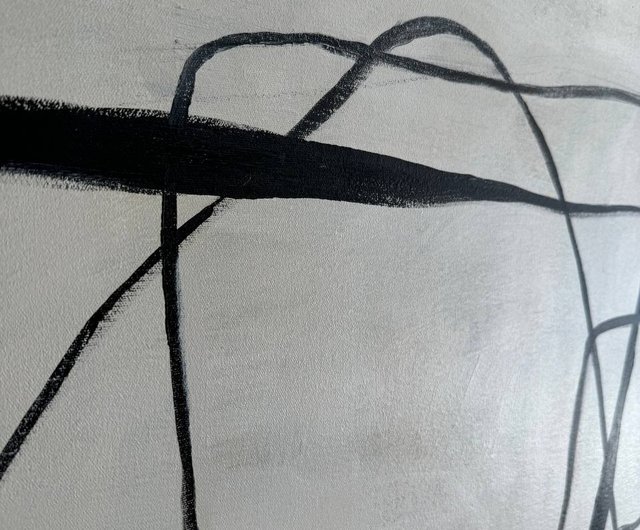 キャンバスに描かれた抽象的な白黒絵画 オリジナルモダン幾何学