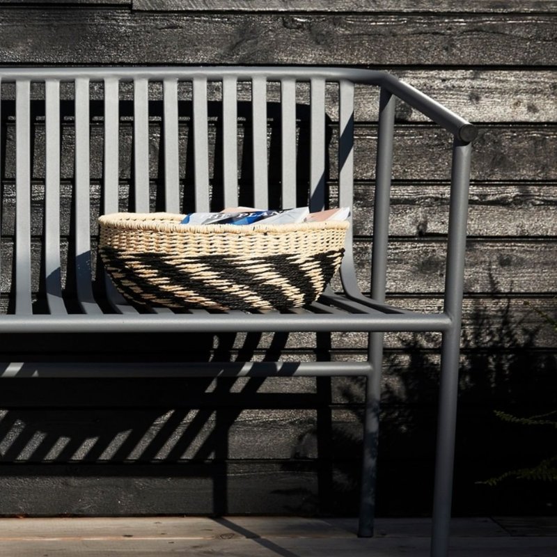 【Hübsch】－510804 Geometric pattern paper rattan hand-woven storage basket-2-piece storage basket - ชั้นวาง/ตะกร้า - กระดาษ สีดำ