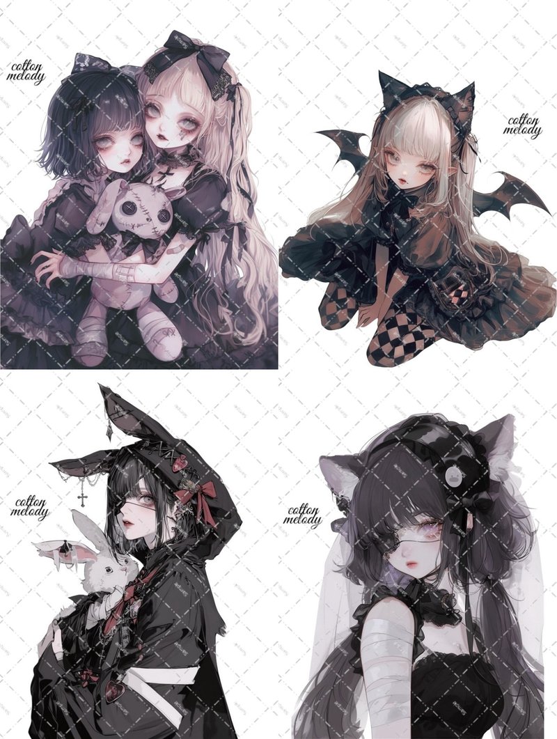 【期間限定】 ハロウィン 20種類各3枚 / cotton melody / 少数セット / 人物ステッカー / ノベルティ付 【dark gothic】 - 貼紙 - 紙 