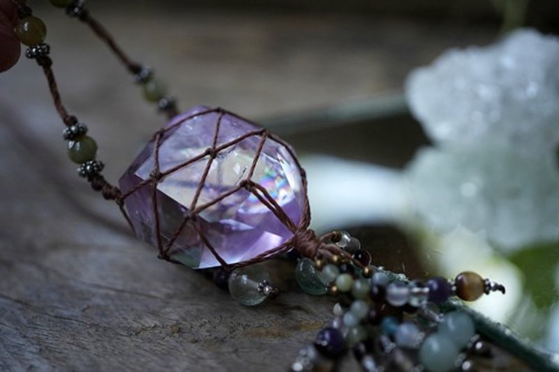 Medium Rainbow Amethyst Macrame Necklace 1478 - สร้อยคอ - เครื่องเพชรพลอย สีม่วง