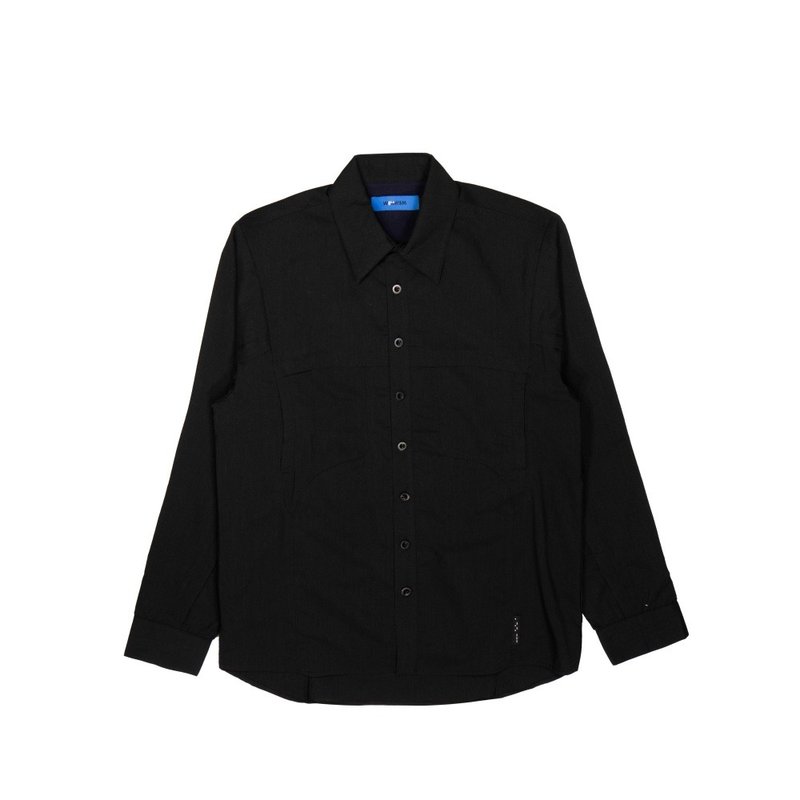 Cut Double Pocket Long Sleeve Shirt - Black - เสื้อเชิ้ตผู้ชาย - ผ้าฝ้าย/ผ้าลินิน สีดำ