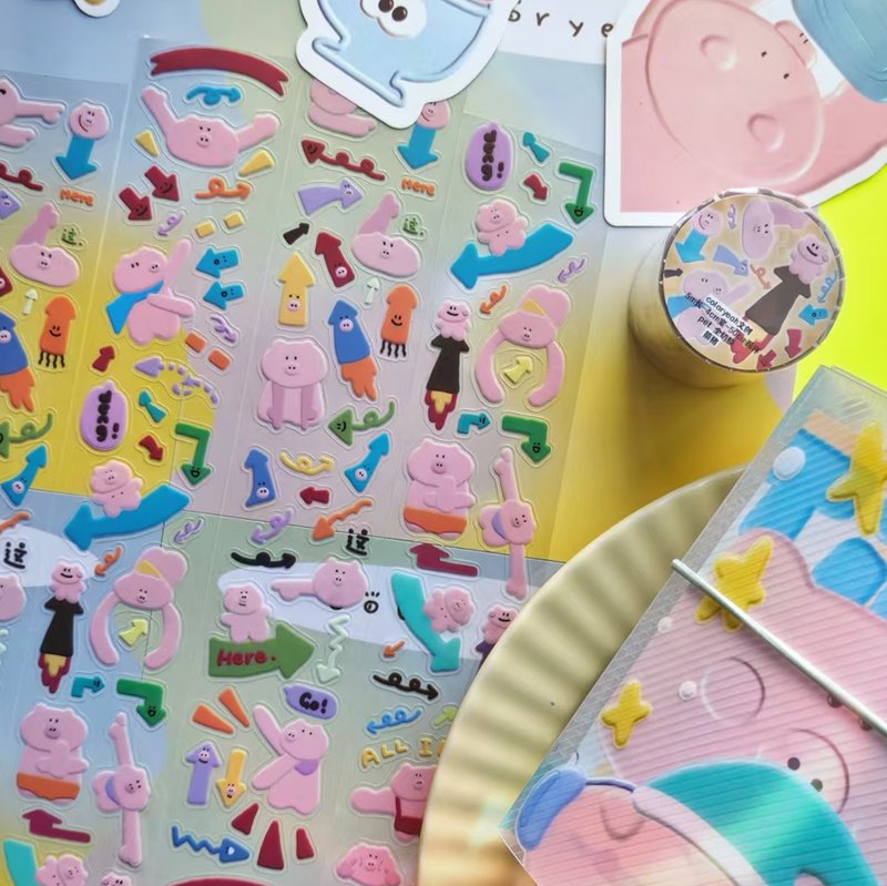 【coloryeah】Star Slogan Arrow Pig Cute Journaling Stationery / PET Film Cutting Tape Stickers - สติกเกอร์ - กระดาษ หลากหลายสี