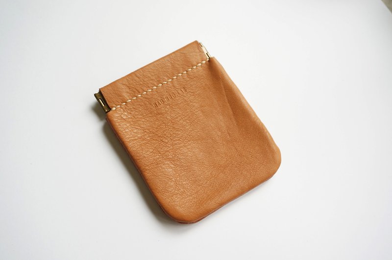 棕色 彈簧口金小手袋 零錢包 卡夾 收納包 - 銀包 - 真皮 咖啡色