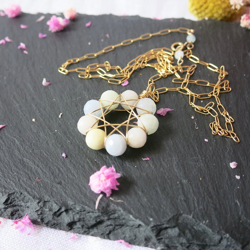 morganite circle pendant long necklace gemstone necklace - Necklaces - Semi-Precious Stones Multicolor