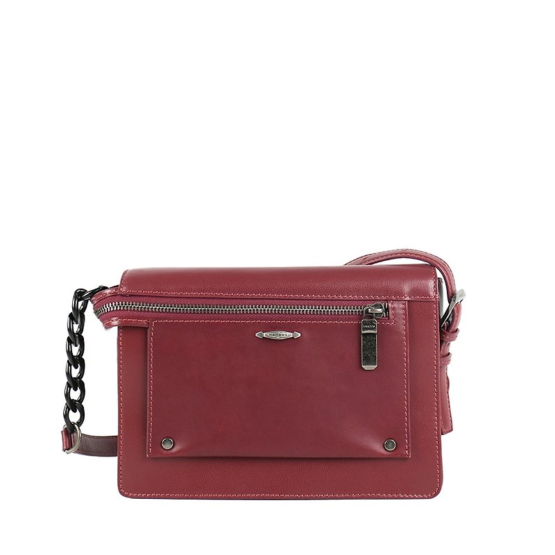[HANDOS] Pocket Leather Shoulder Bag - Wine Red - กระเป๋าแมสเซนเจอร์ - หนังแท้ สีแดง