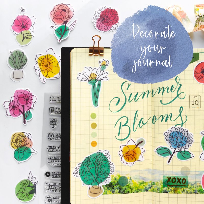 Spring Summer Flowers Waterproof Stickers (23pcs) - สติกเกอร์ - วัสดุกันนำ้ หลากหลายสี