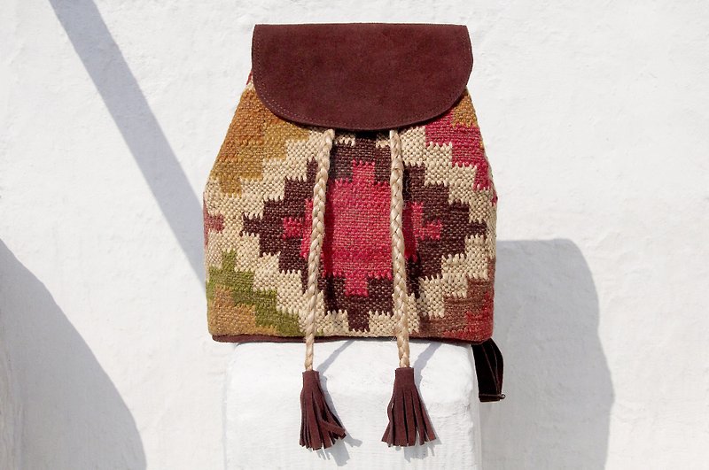 Suede backpack / Moroccan carpet wind backpack / Bohemian ethnic stitching backpack - boho - Backpacks - Genuine Leather Multicolor