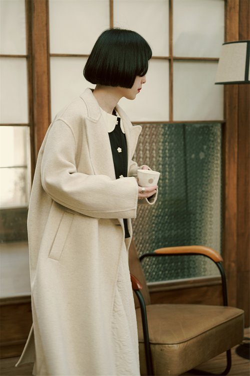 louren ローレン doubleface muffler wool coat Louren Double-Face Wool Coat for Women in Dark B Color