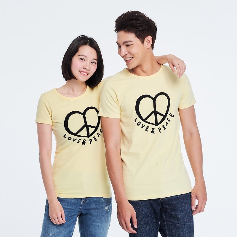 LOVE and Peace  Cotton Couple T-shirt for valentine - Women's T-Shirts - Cotton & Hemp Yellow