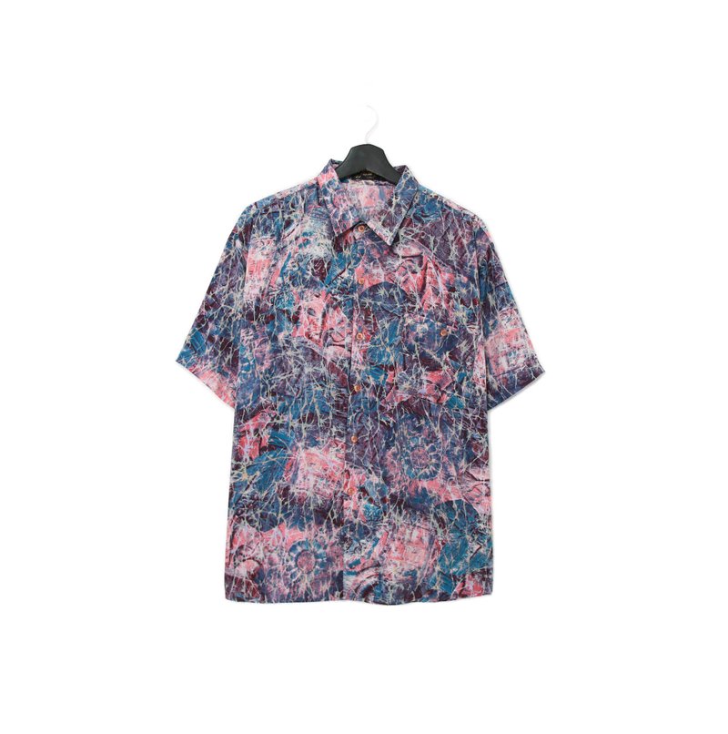 Back to Green-袖花襯衫 撞色暈染 搖滾荊棘 ss-41 vintage shirt - 男襯衫/休閒襯衫 - 絲．絹 