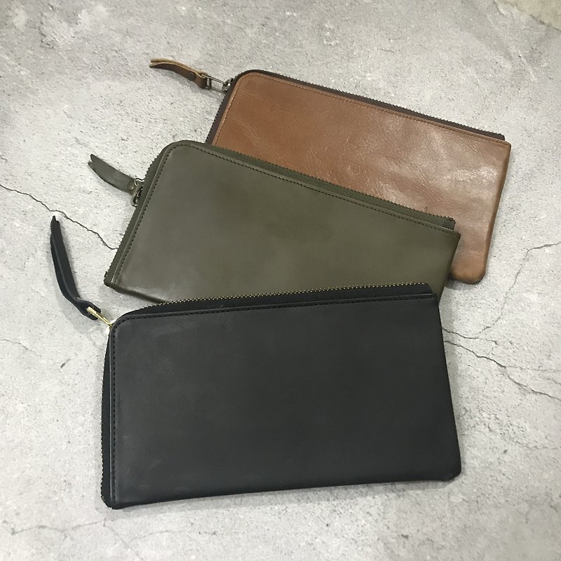 Sienna Leather Minimalist L-Zip Long Clip - Wallets - Genuine Leather Black