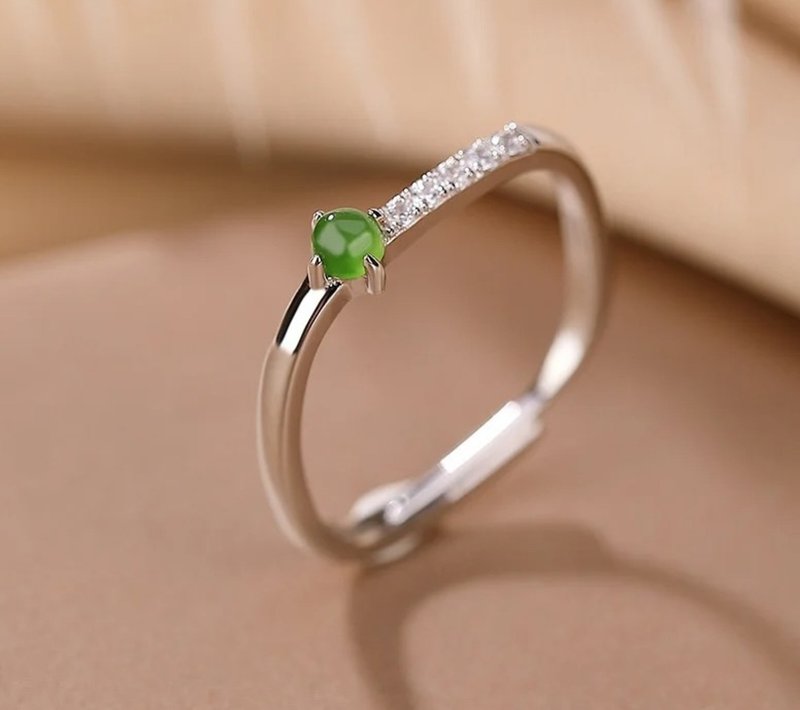 Super Thin Glossy 925 Sterling Silver Rings for Women MINI Jasper Gemstones Ring - 戒指 - 純銀 銀色