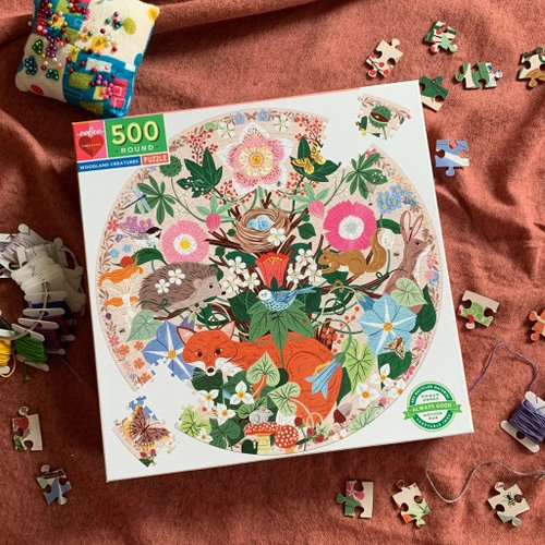 eeBoo 臺灣總代理 eeBoo 500片圓形拼圖 - 森林動物 Woodland Creatures 500 Piece