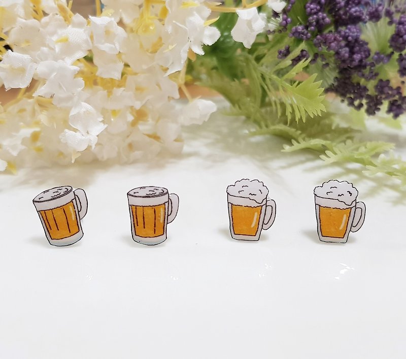 Cheers Cool Beer Earrings Ear Clips - Food Series - ต่างหู - พลาสติก สีส้ม
