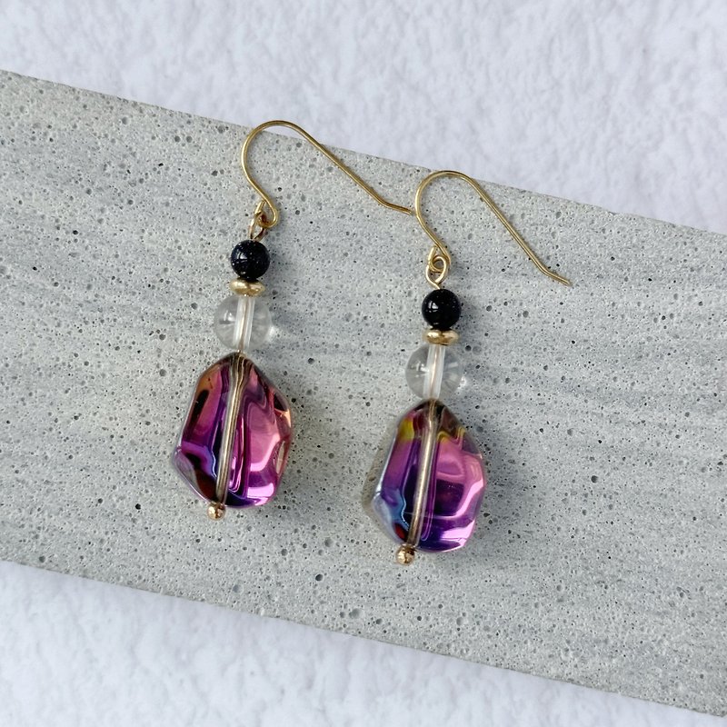 Arctic Ice Symphony Purple/Transparent Blue Stone White Crystal Japanese Earrings Birthday Gift for Sister - Earrings & Clip-ons - Other Metals Purple