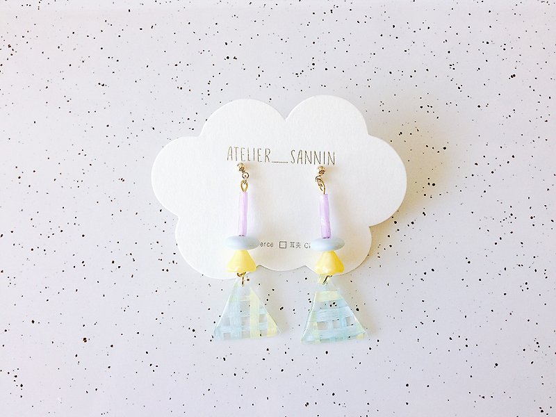 Summer travel series - seaside cocktail hand-painted cute handmade earrings ear pin / ear clip - Earrings & Clip-ons - Other Materials Blue