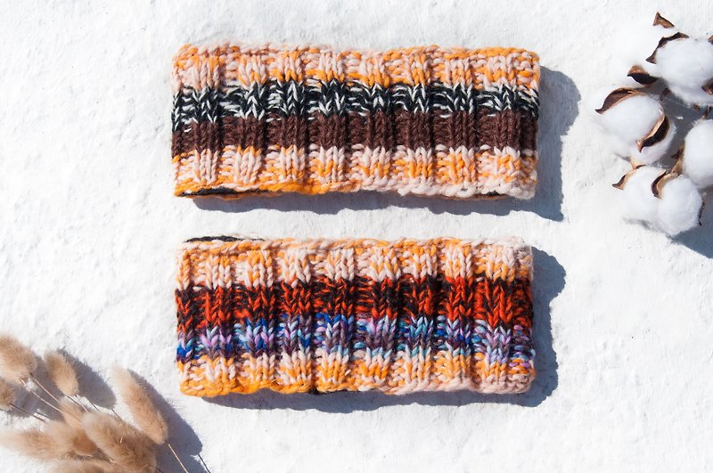 手作りの純粋なウールの編みこみのヘッドバンド/織りのカラフルなヘッドバンド/かぎ針編みのヘアアクセサリー/手作りのツイストヘッドバンド-オレンジジュース - ヘアバンド - ウール オレンジ