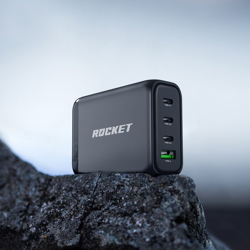 Rocket R4 130W 四孔快充充電器 (附 100W充電線) - 行動電源/充電線 - 塑膠 黑色
