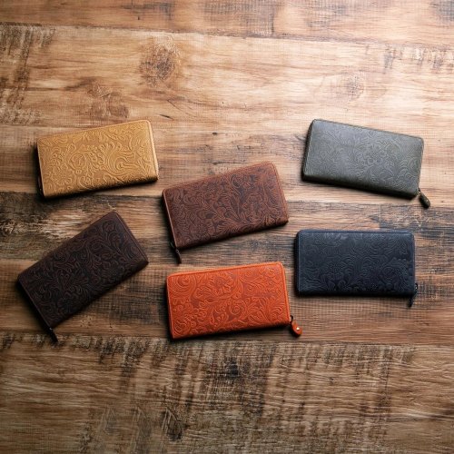 Leather Goods Shop Hallelujah ボタニカル柄 hallelujah オールレザー ラウンドファスナー 長財布 本革 メンズ レディース 名入れ TOW011