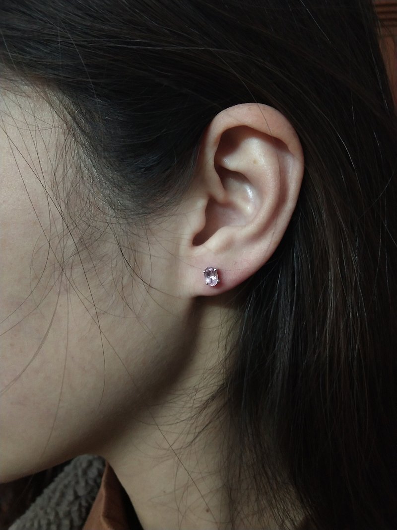 切割 粉紅碧璽 耳針 耳釘 尼泊爾製 925純銀 - 耳環/耳夾 - 半寶石 粉紅色