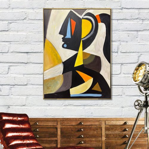TrendGallery Figurative Painting Cubist Abstract Wall Art Geometric Painting Colorful Artwork