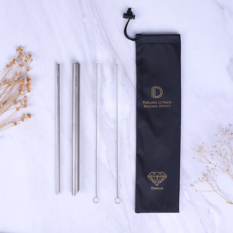Diamond Blunt Tip Pure Titanium Straw Set 【E】 - หลอดดูดน้ำ - โลหะ สีเทา