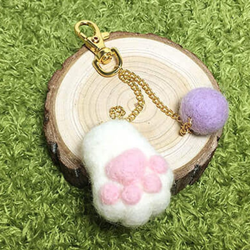 Cute cat's paw and small meat ball wool felt material package new year gift (with video instruction) - เย็บปัก/ถักทอ/ใยขนแกะ - ขนแกะ สีส้ม