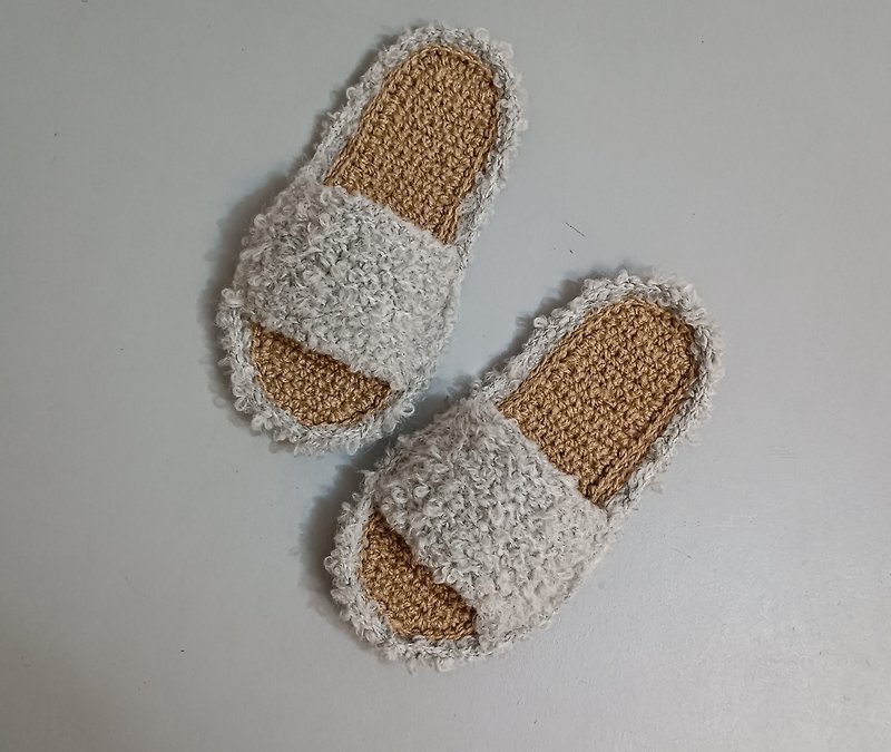 Gray custom slippers Handmade shoes with open toe Christmas Gift Wrapping - Indoor Slippers - Cotton & Hemp Gray