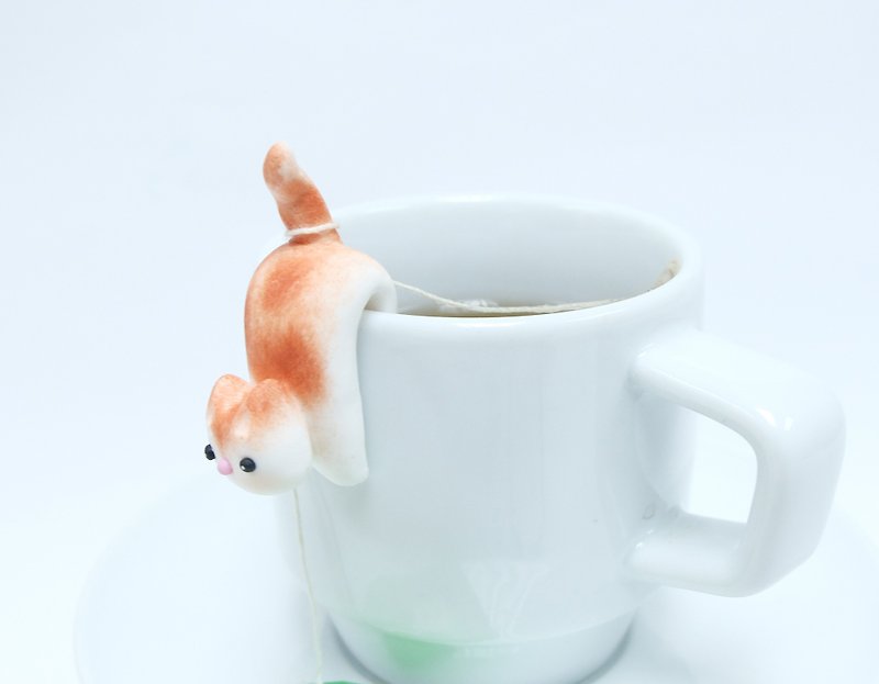 Cat Tea Bag Holder style A - Cute Cat Tea Pot Teabag Holder - Items for Display - Clay Red