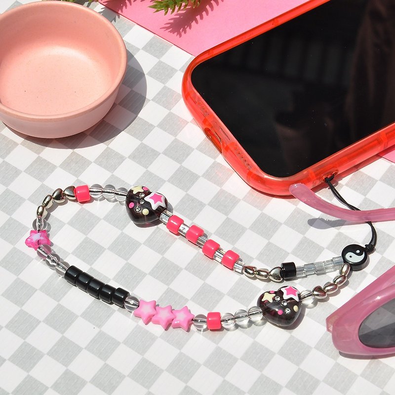 Black Pink Rock Contrast Color Mobile Phone Chain/ Acrylic Mobile Phone Chain - Lanyards & Straps - Acrylic 
