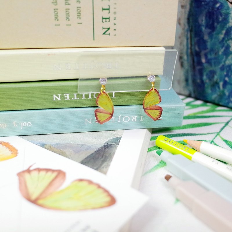 Taiwan's endemic westerly butterfly painting earrings/ Clip-On - Earrings & Clip-ons - Waterproof Material Green