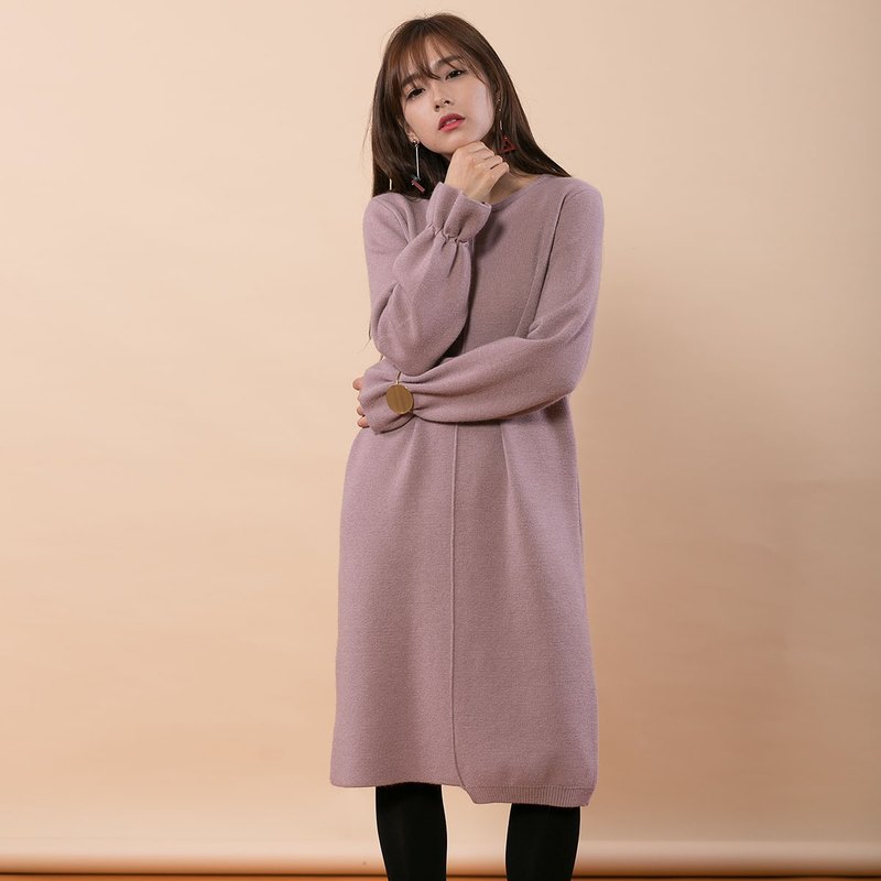 Annie Chen 2016 Winter new Korean loose long section hedging thick round neck knit sweater dress shirt female - สเวตเตอร์ผู้หญิง - ผ้าฝ้าย/ผ้าลินิน สึชมพู