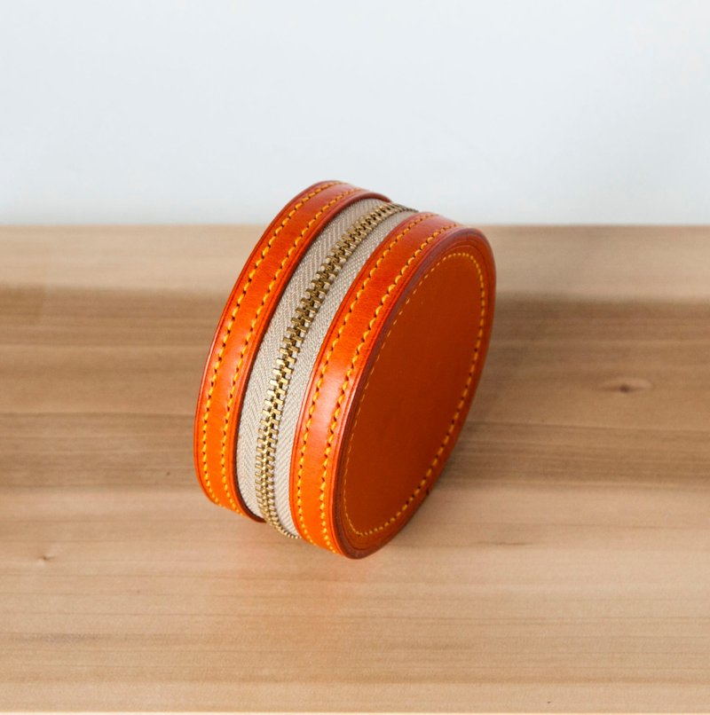 Macaron Zip ORANGE Coin Purse - กระเป๋าใส่เหรียญ - หนังแท้ 