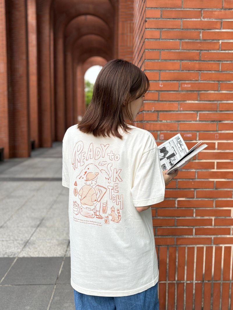 一緒にスケッチを楽しもう - イラスト半袖Tシャツ / 親子コーデ / 柔らかなコットン - Tシャツ - コットン・麻 