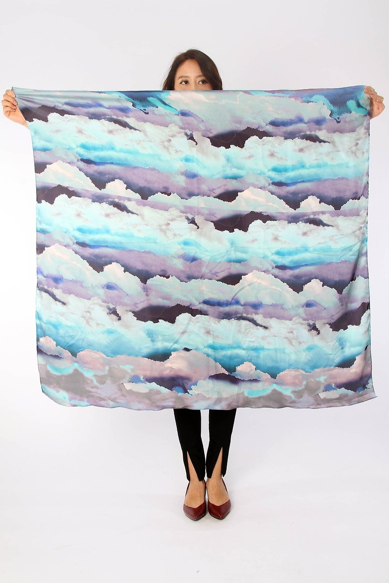 Satin soft digital print kerchief - clouds - ผ้าพันคอ - เส้นใยสังเคราะห์ หลากหลายสี
