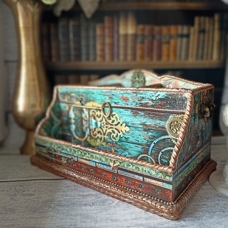 Green desktop organizer, storage holder,European classics style, Deep, Forest - 面紙盒 - 木頭 綠色