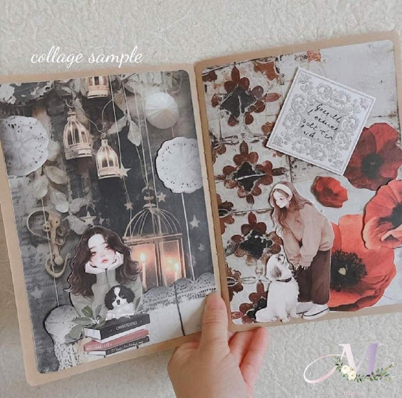 collage sheet design paper A4 material paper collage material set girls - งานไม้/ไม้ไผ่/ตัดกระดาษ - กระดาษ สีน้ำเงิน