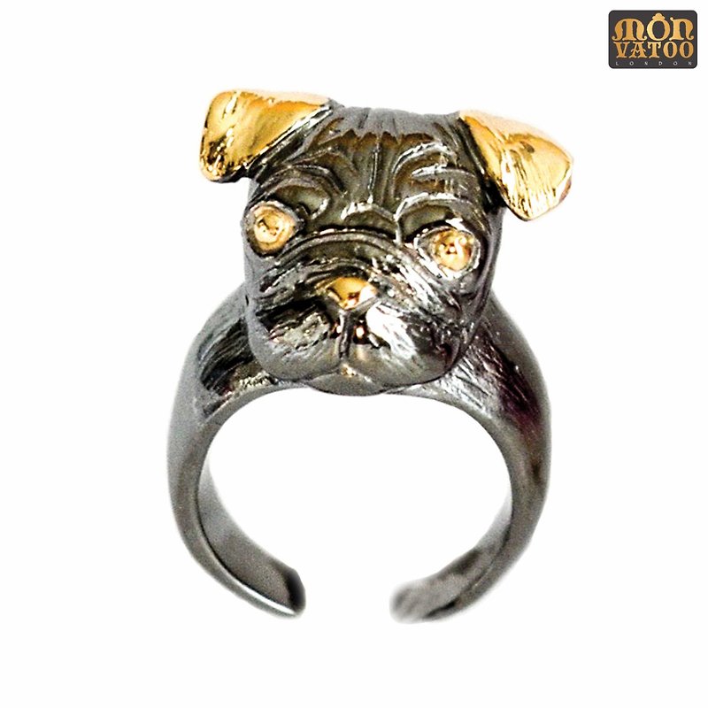 Gloomy Gold Pug Ring - 戒指 - 其他材質 黑色