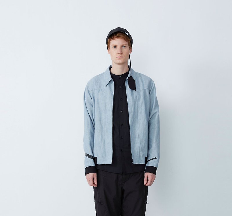 [Clear Product] Fashion Sleeve-Hidden Pocket Cargo Jacket-Light Blue - เสื้อโค้ทผู้ชาย - ผ้าฝ้าย/ผ้าลินิน สีน้ำเงิน