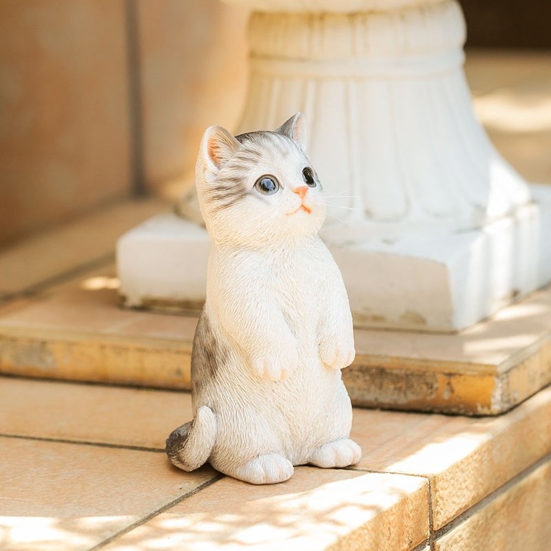 Devalier Cat Figurine with Realistic Whiskers Interior Gardening Ornament Made of Resin Birthday Gift for Women Authentic Item cb022-s - ของวางตกแต่ง - เรซิน ขาว