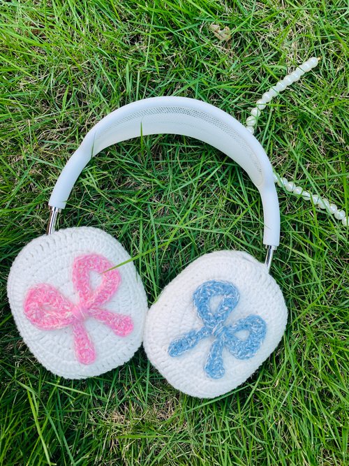 Pawpawcrochet 可愛蝴蝶結白色AirPod Max索尼 XM5 頭戴式耳機保護套女生生日禮