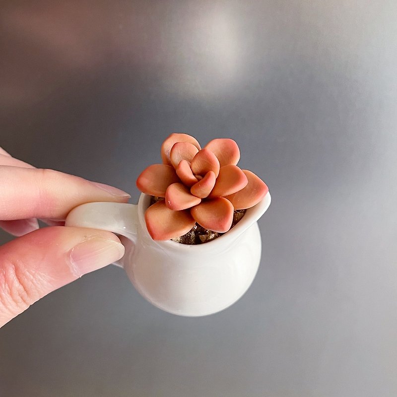 Ji Longyue. Handmade simulated clay succulents_white porcelain milk bowl - Plants - Clay Green