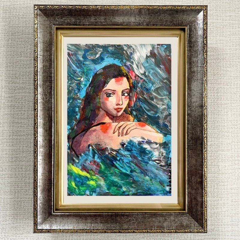 Beautiful acrylic Painting(Framed)B5 Size, Originalart, blue - โปสเตอร์ - กระดาษ สีน้ำเงิน