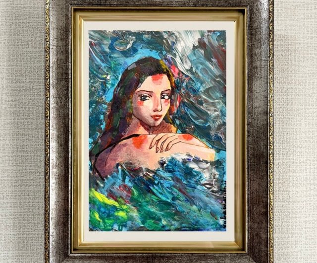 おしゃれなアクリル画 深海 美しい女性 B5サイズ アート